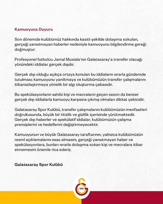 Galatasaray'dan Musiala Açıklaması